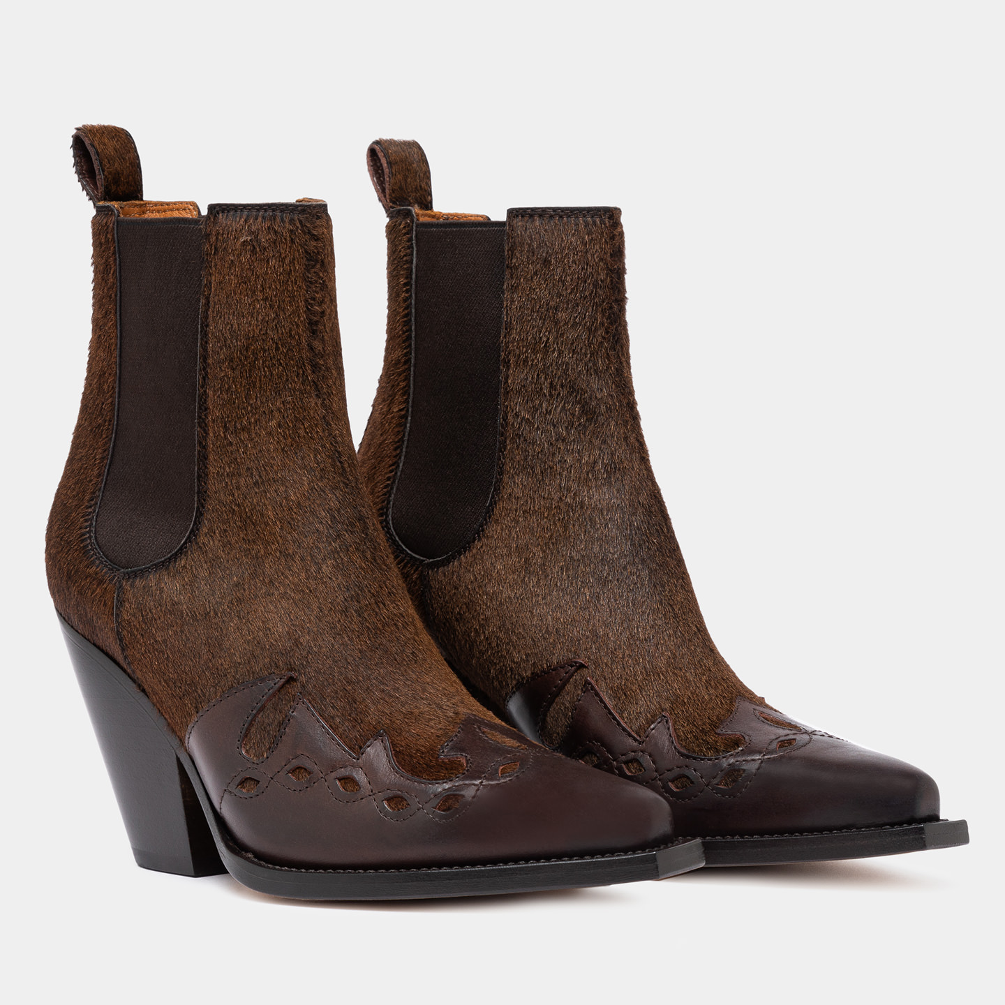 Pony skin ankle top boots
