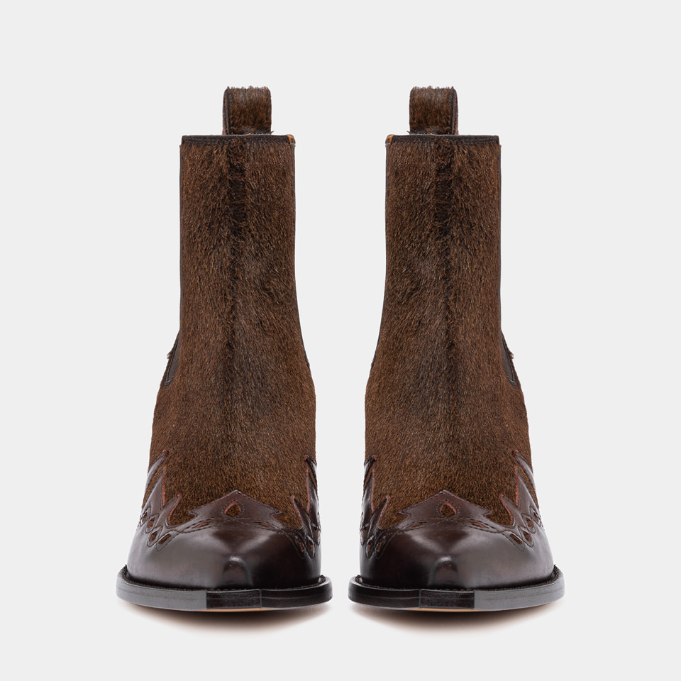 BUTTERO: MILEY ANKLE BOOTS IN BROWN PONY SKIN