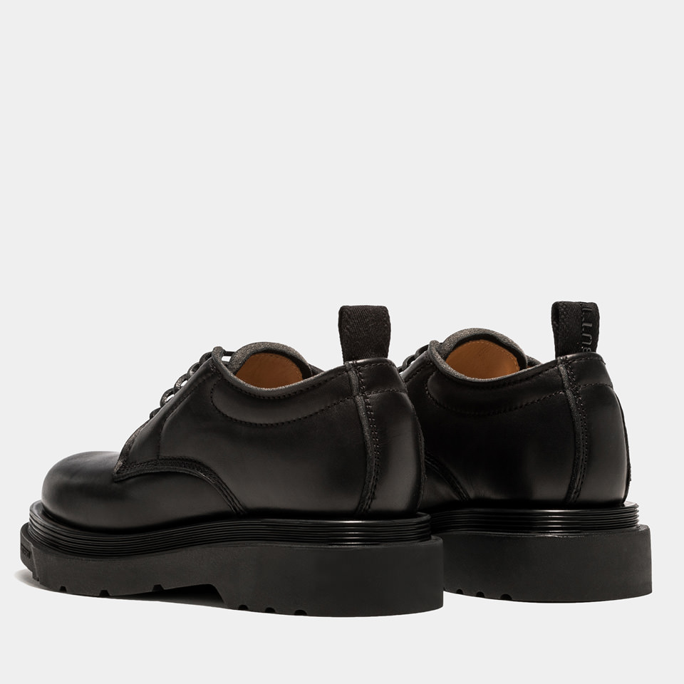BUTTERO: STORIA DERBY SHOES IN PADDED BLACK LEATHER 