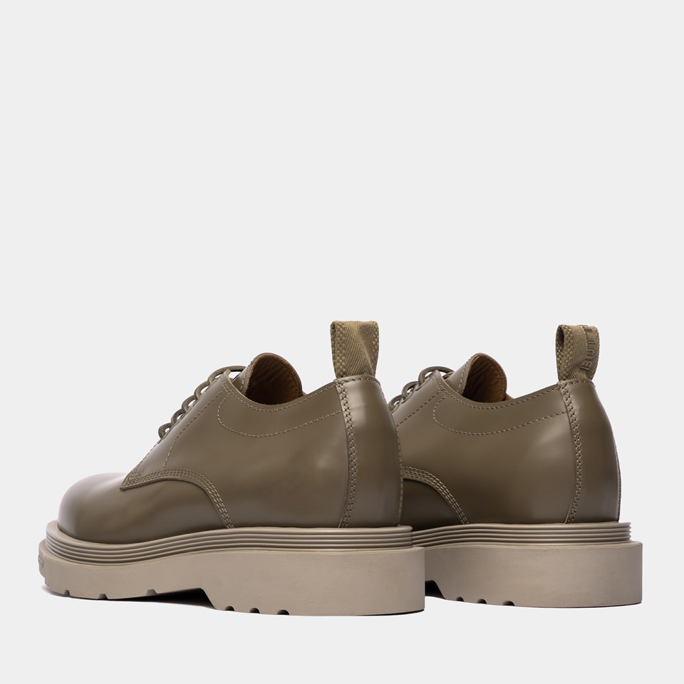 BUTTERO: STORIA DERBY SHOES IN KHAKI LEATHER