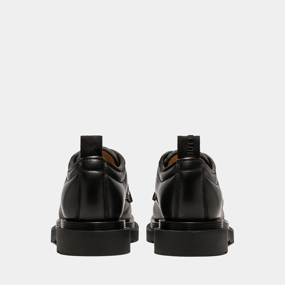 BUTTERO: STORIA DERBY SHOES IN PADDED BLACK LEATHER
