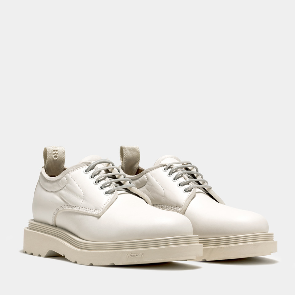 BUTTERO: STORIA DERBY SHOES IN PADDED WHITE LEATHER 